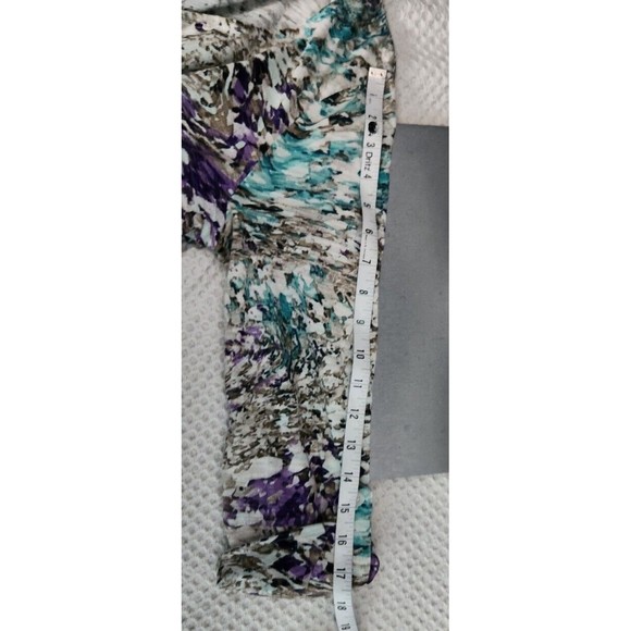 CHICOS Womans Roll Tab 3/4 Sleeve Knit TOP‎ Tan Teal Purple Tunic Sz 0 Small - Picture 6 of 10